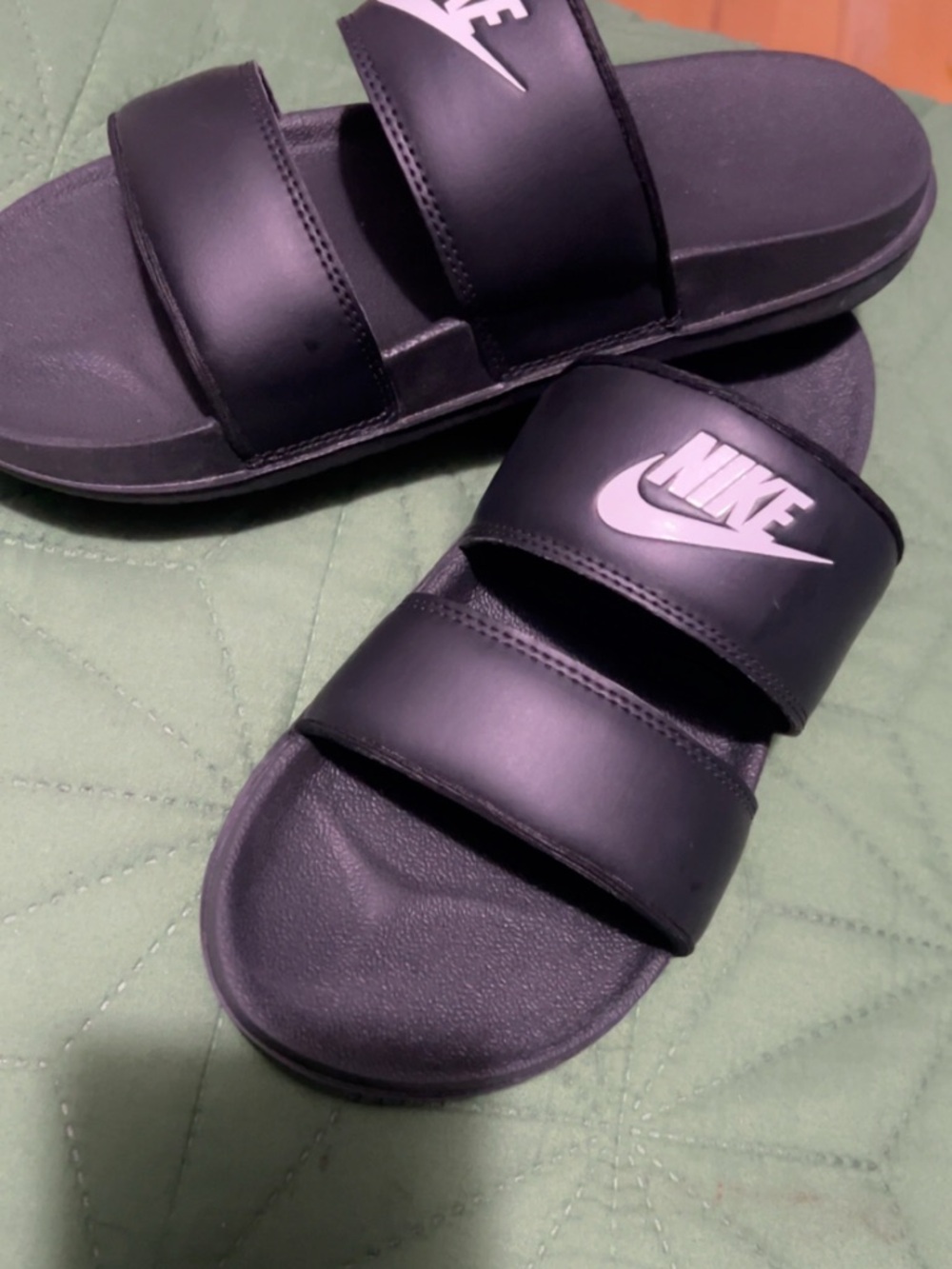 Nike Black Double-Strap Slides with White Logo